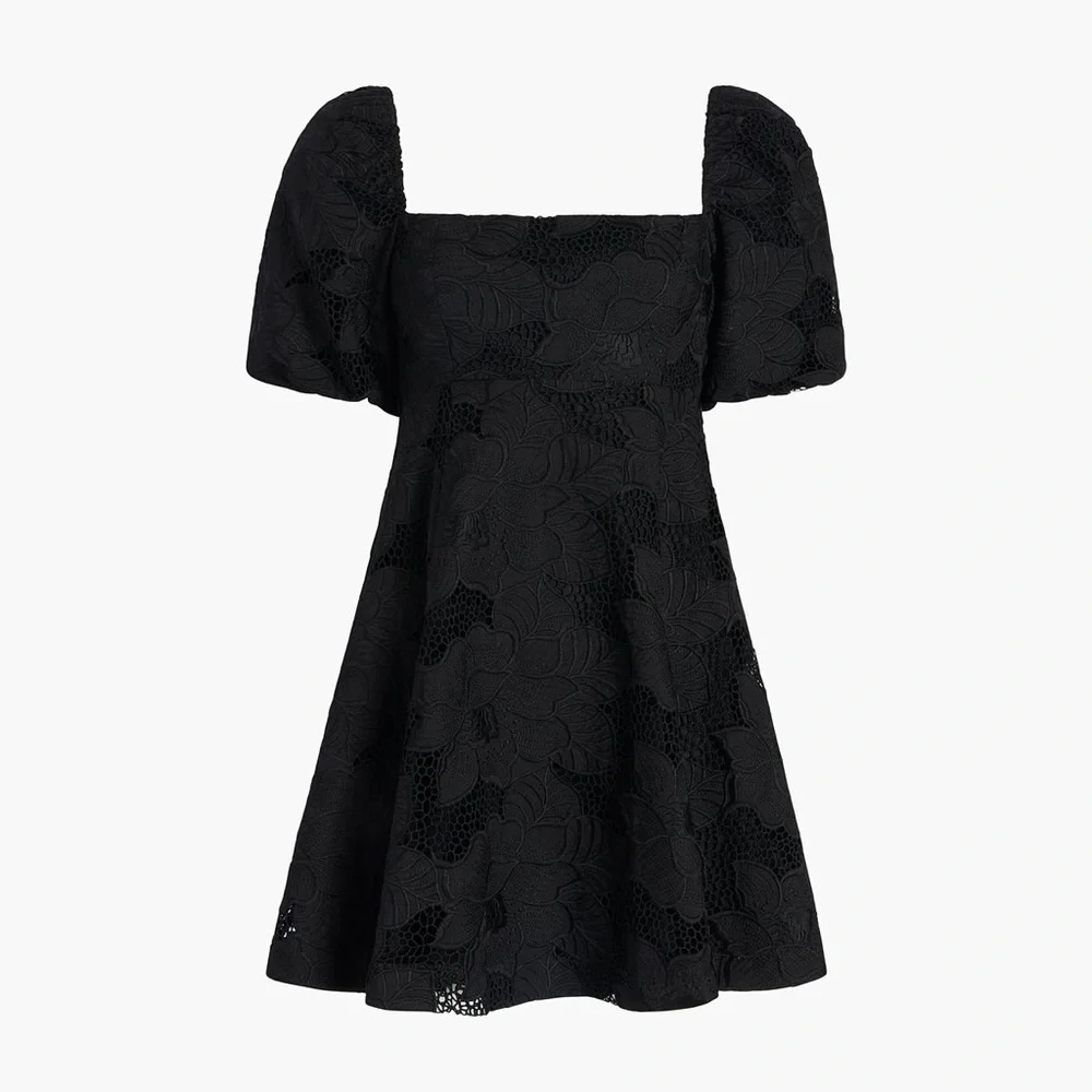 Hill House Home Matilda Lace Mini Dress in Black Cotton Lace Sz. Small NWT